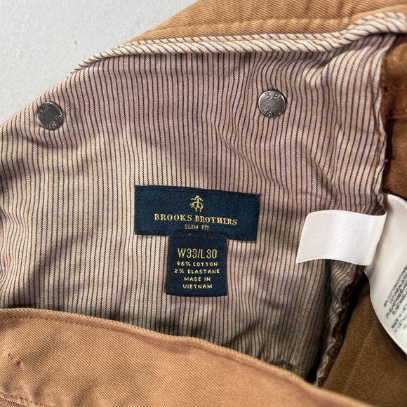 Brooks Brothers Chino Pants Mens 33x30 Slim Fit Brown Flat Front Travel Stretch - Picture 8 of 11